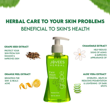Jovees Herbal Grape Face Wash With Grape Seed & Orange Peel Extracts | For Brighter & Glowing Skin | Reduces Uneven Skin Tone & Fine Lines | For All Skin Types 300ml